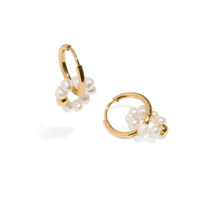 PEARLS LOOP GOLDEN HUGGIES - ARETES - Malandra Jewelry - TA794