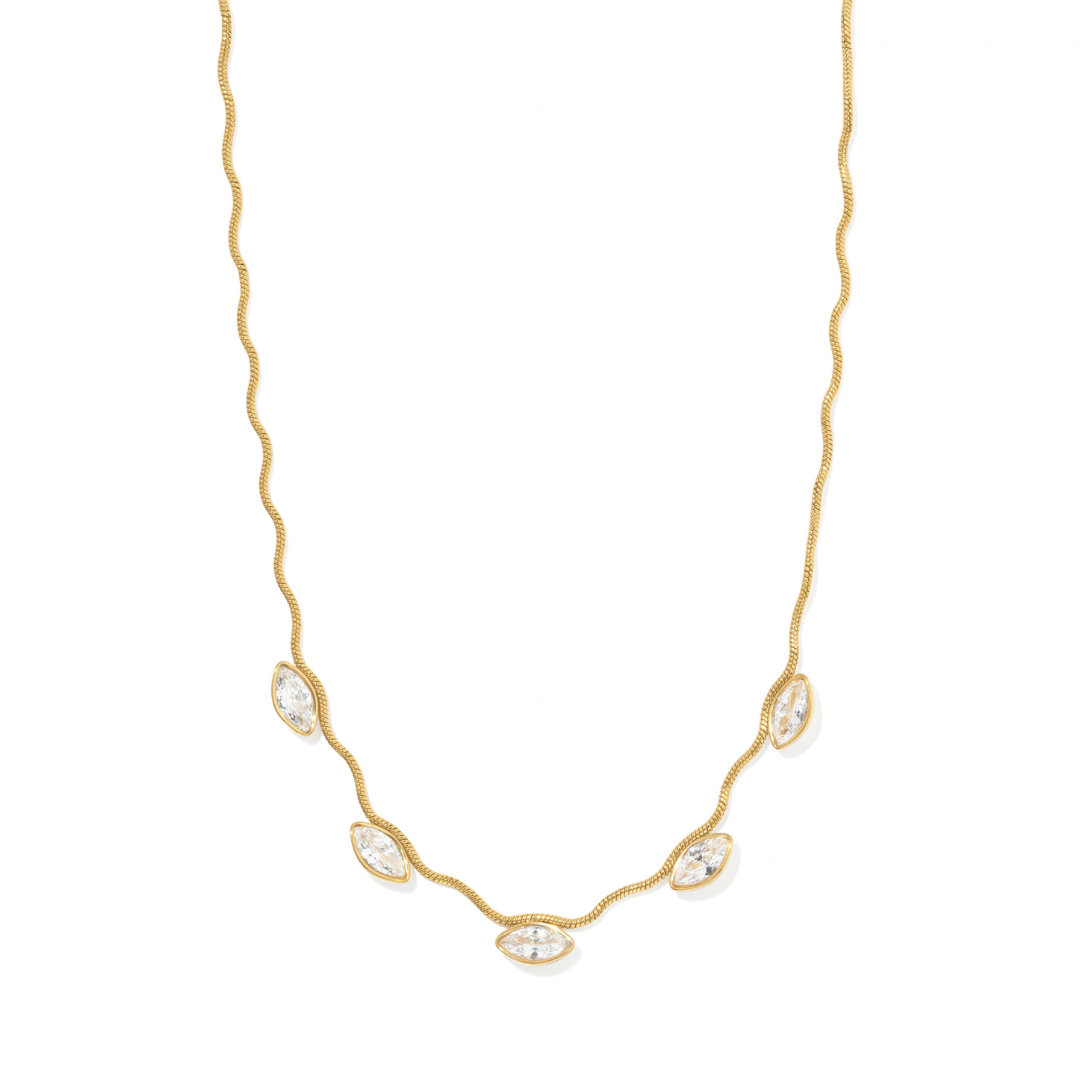 Gold Marquise Wave Necklace