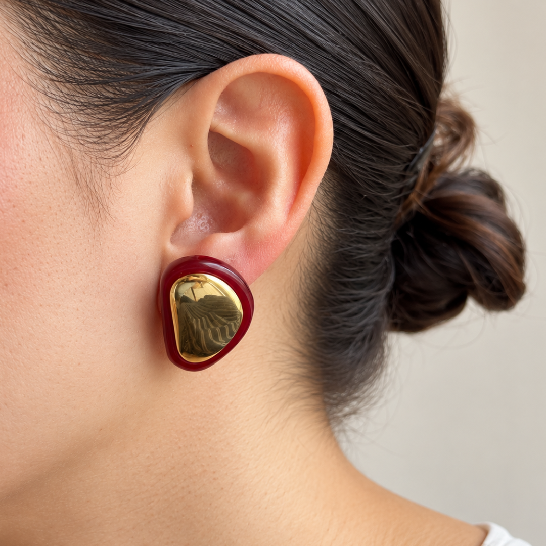 Gold Bordeaux Pebble Studs