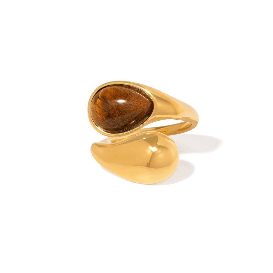 Gold Brown Teardrop Ring