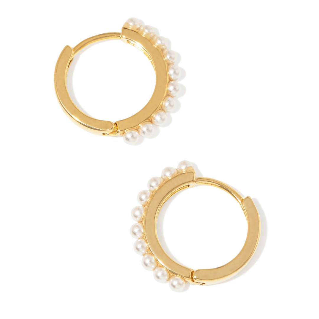 Gold Pearl Lined Hoops