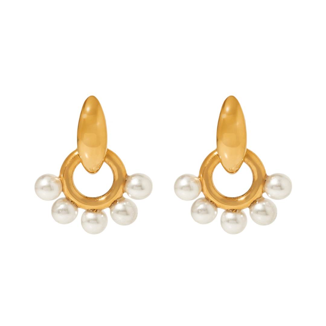 Gold Pearl Orbit Earrings