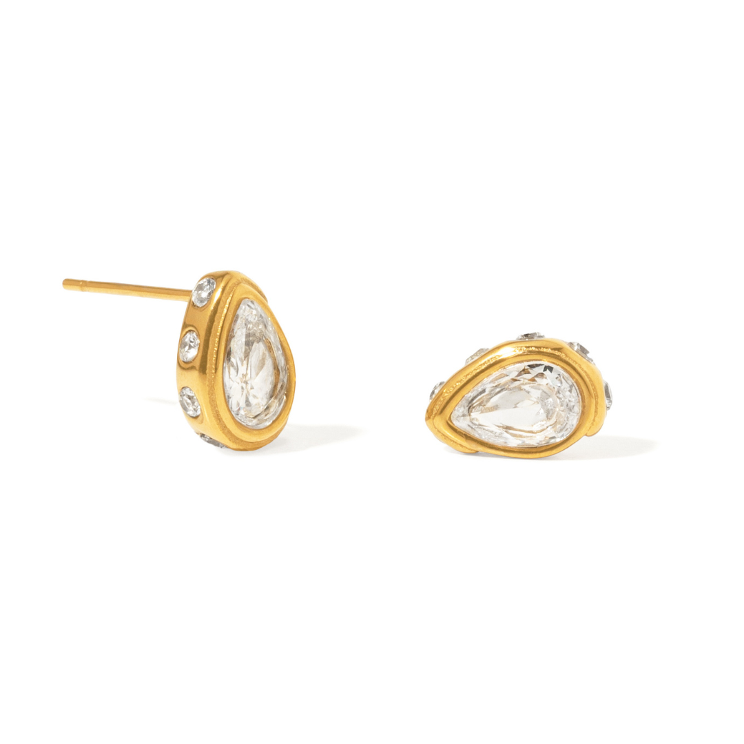 Gold Teardrop Crystal Studs