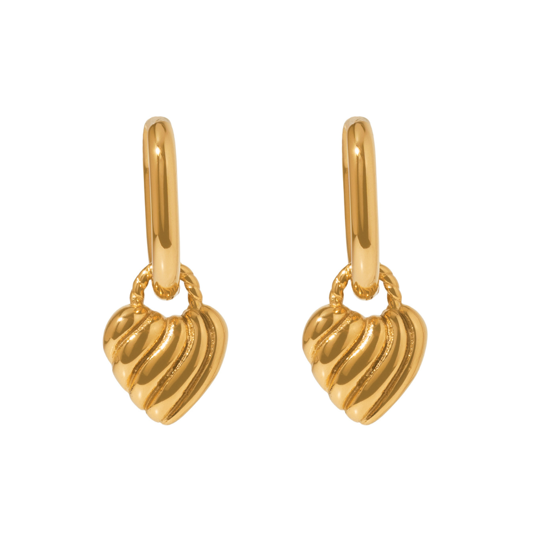 Gold Twisted Heart Hoops
