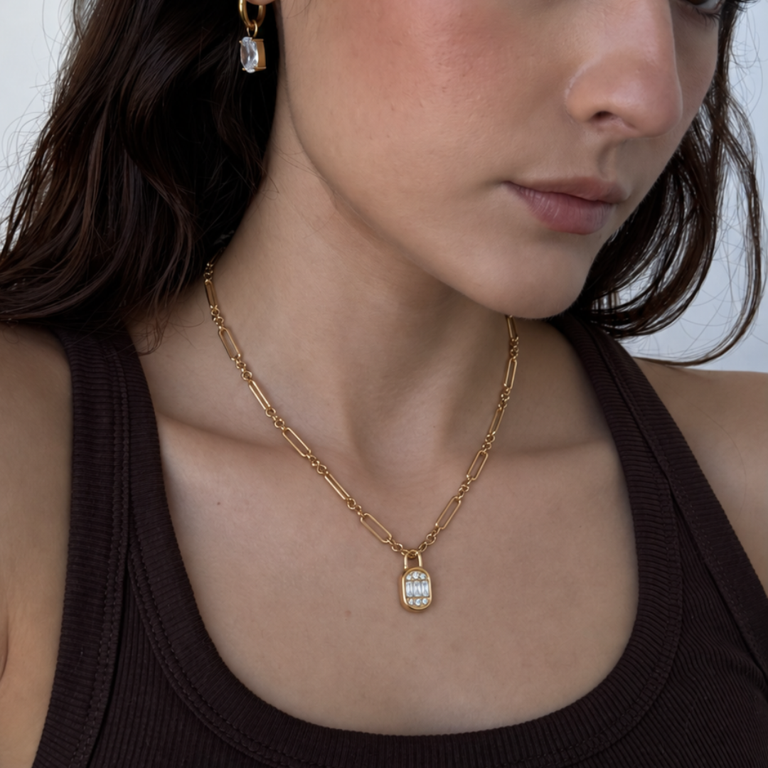Gold Radiant Lock Necklace