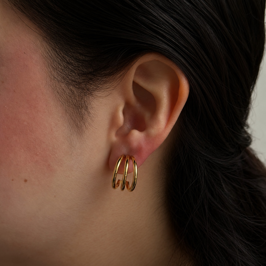 Gold Tiered Line Hoops
