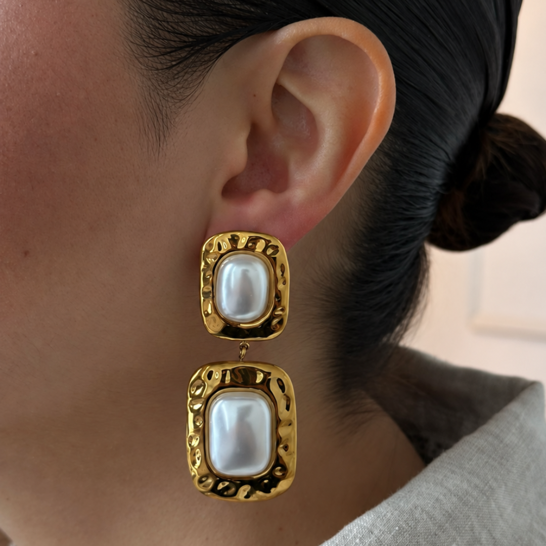 Golden Pearl Glam Earrings