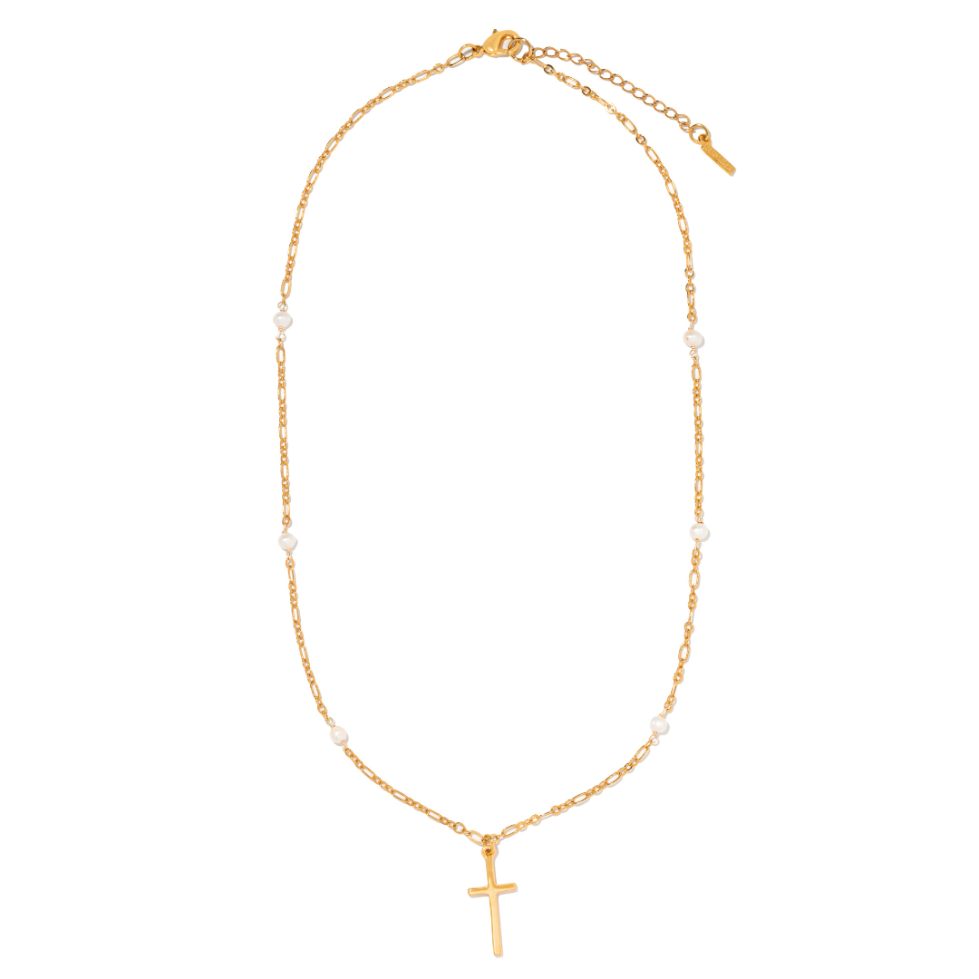 PEARL GRACE CROSS NECKLACE