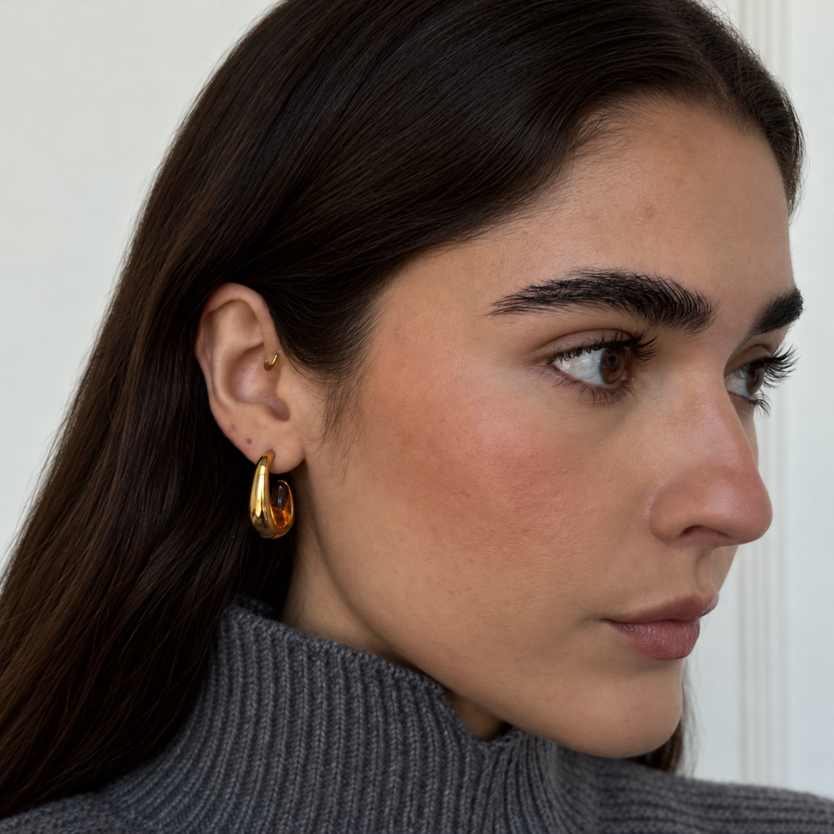 Gold Cognac Inlay Hoops