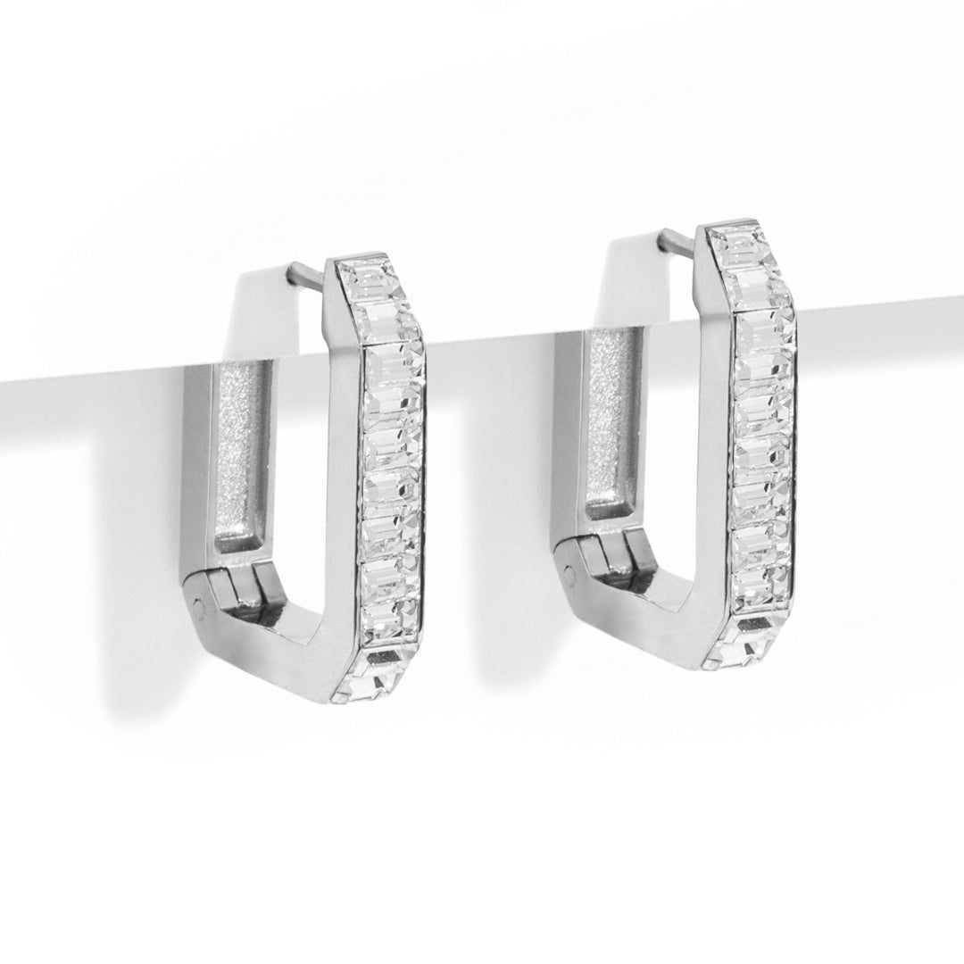 SILVER BAGUETTE ZIRCONIA HOOPS