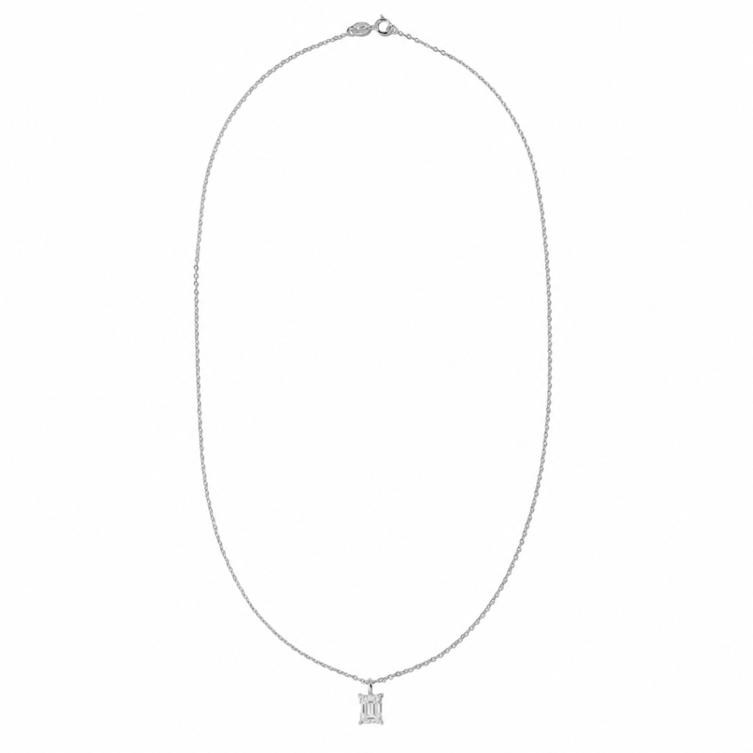 Silver Moissanite Emerald Necklace
