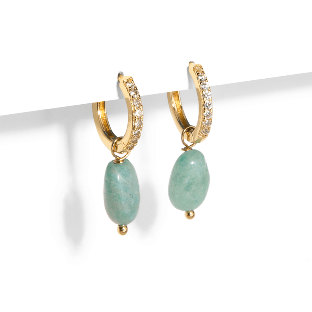 Amazonite Gratitude Earrings - ARETES - Malandra Jewelry - TA1659