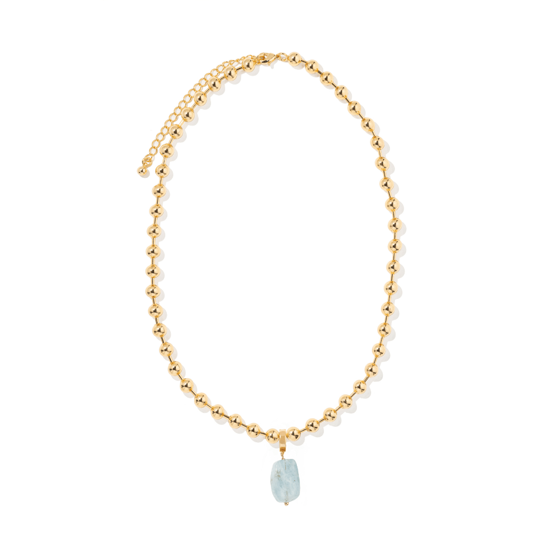 AQUAMARINE BEADED NECKLACE - COLLARES - Malandra Jewelry - TC2298 / EYHC13