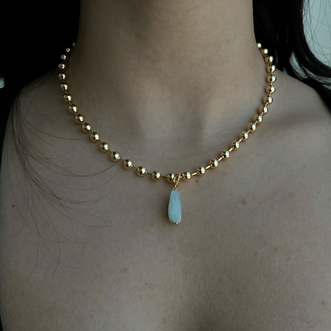 AQUAMARINE BEADED NECKLACE - COLLARES - Malandra Jewelry - TC2298 / EYHC13