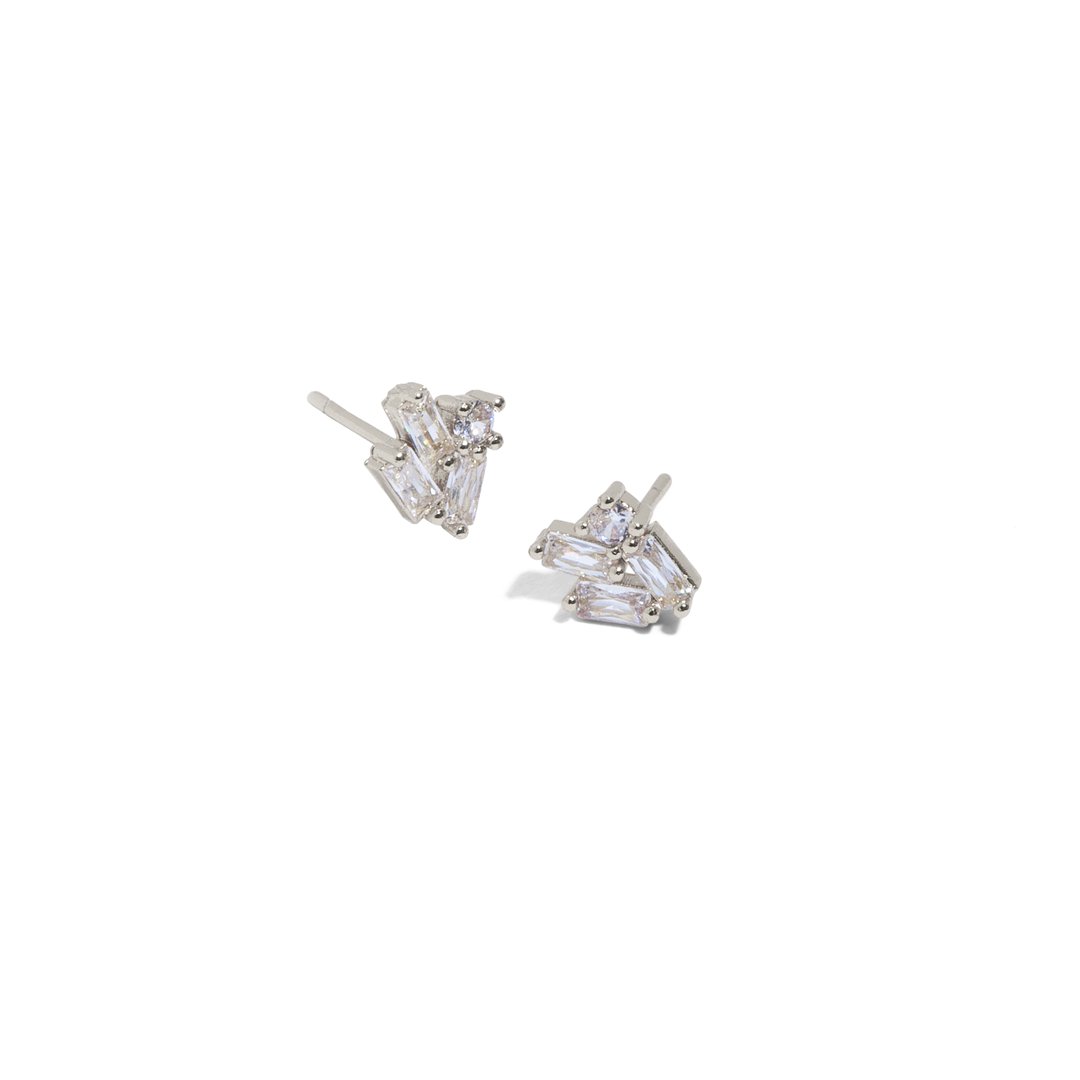 ASYMMETRIC EMERALD SILVER STUDS - ARETES - Malandra Jewelry - AA1301.P-M28212