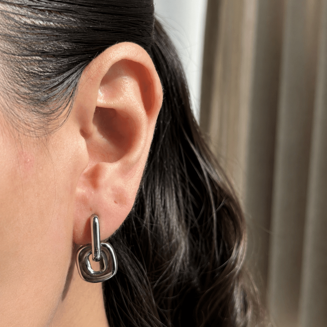 BOLD SILVER LINK EARRINGS - ARETES - Malandra Jewelry - EUWA299.P-JDE0303016-S
