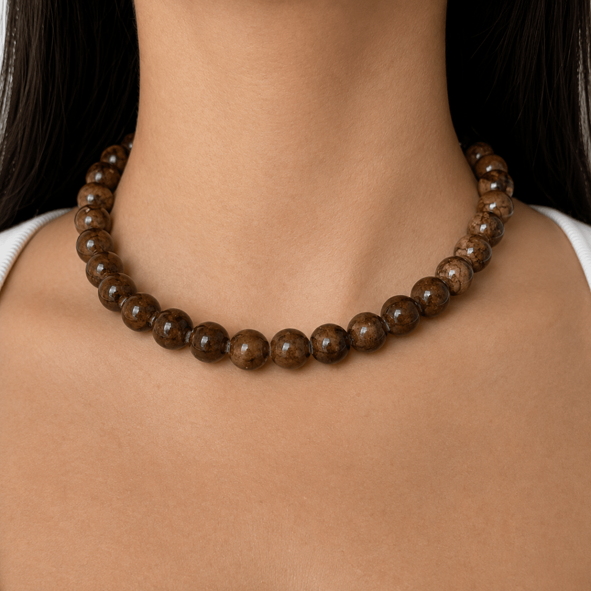 BROWN JADE BOLD NECKLACE - COLLARES - Malandra Jewelry - TC2358