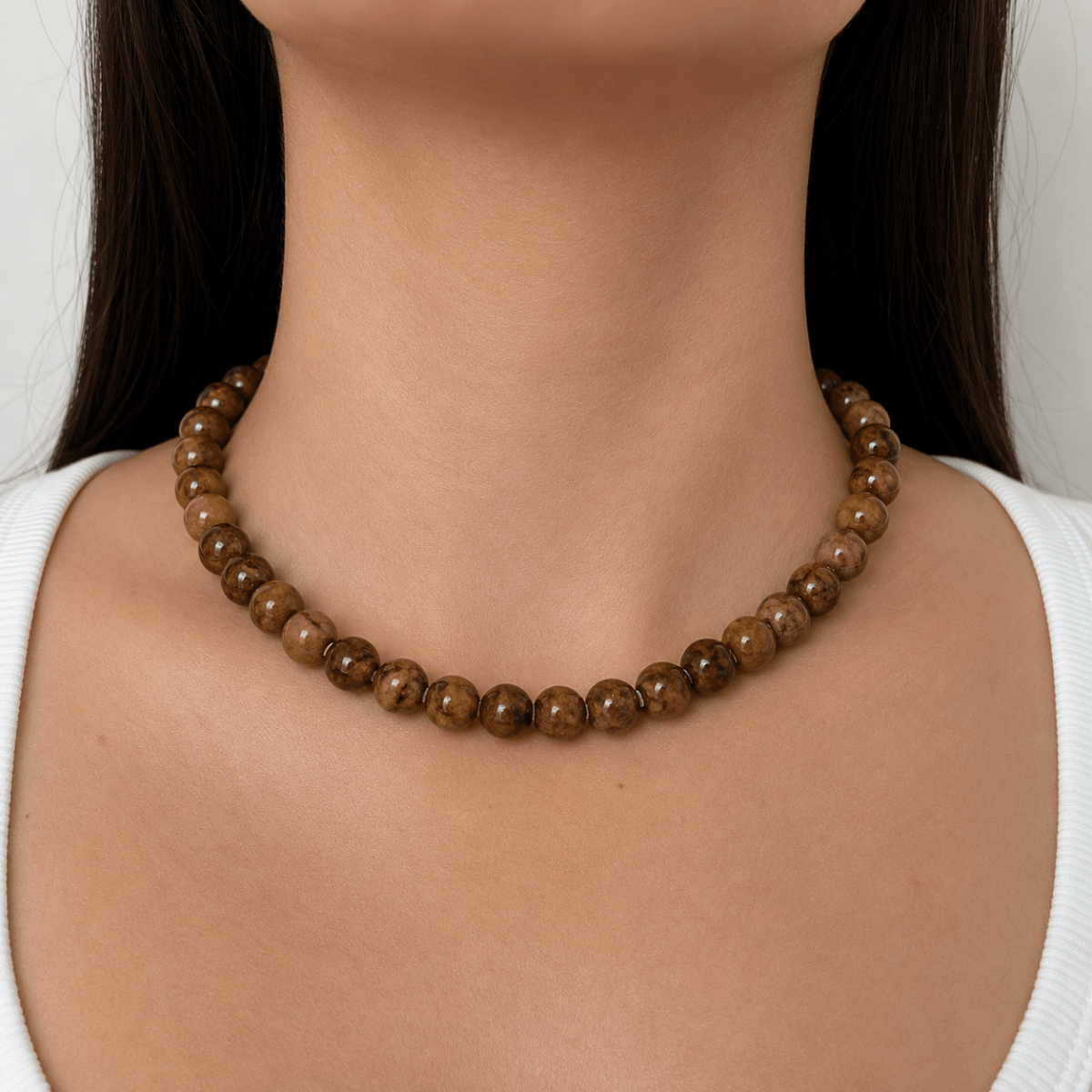 BROWN JADE SLIM NECKLACE - COLLARES - Malandra Jewelry - TC2357