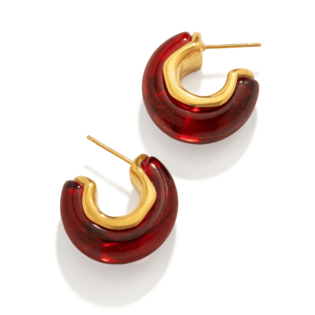 Burgundy Chunky Hoops - ARETES - Malandra Jewelry - EUWA691-JDE0307030-RD