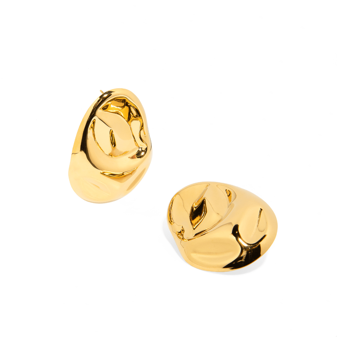 CHUNKY OVAL GOLD EARRINGS - ARETES - Malandra Jewelry - EUWA171 - JDE2407048