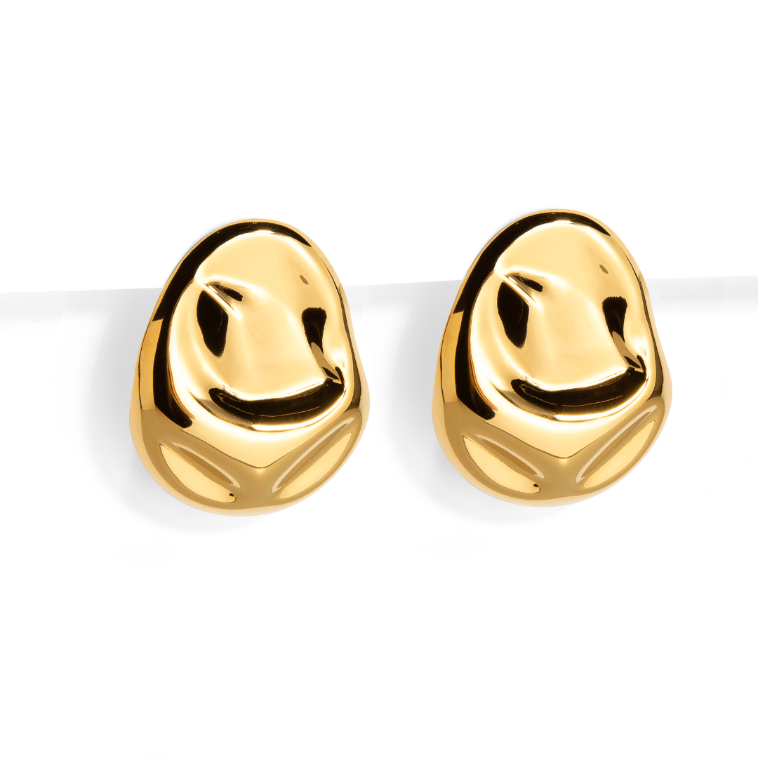 CHUNKY OVAL GOLD EARRINGS - ARETES - Malandra Jewelry - EUWA171 - JDE2407048