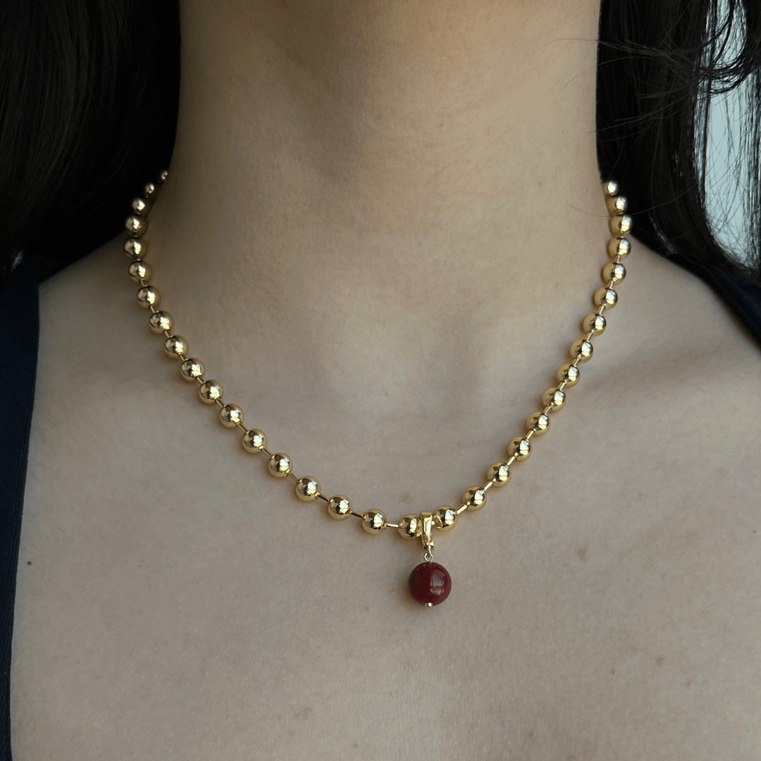 CINNABAR JADE BEADED NECKLACE - COLLARES - Malandra Jewelry - TC2292 / EYHC13