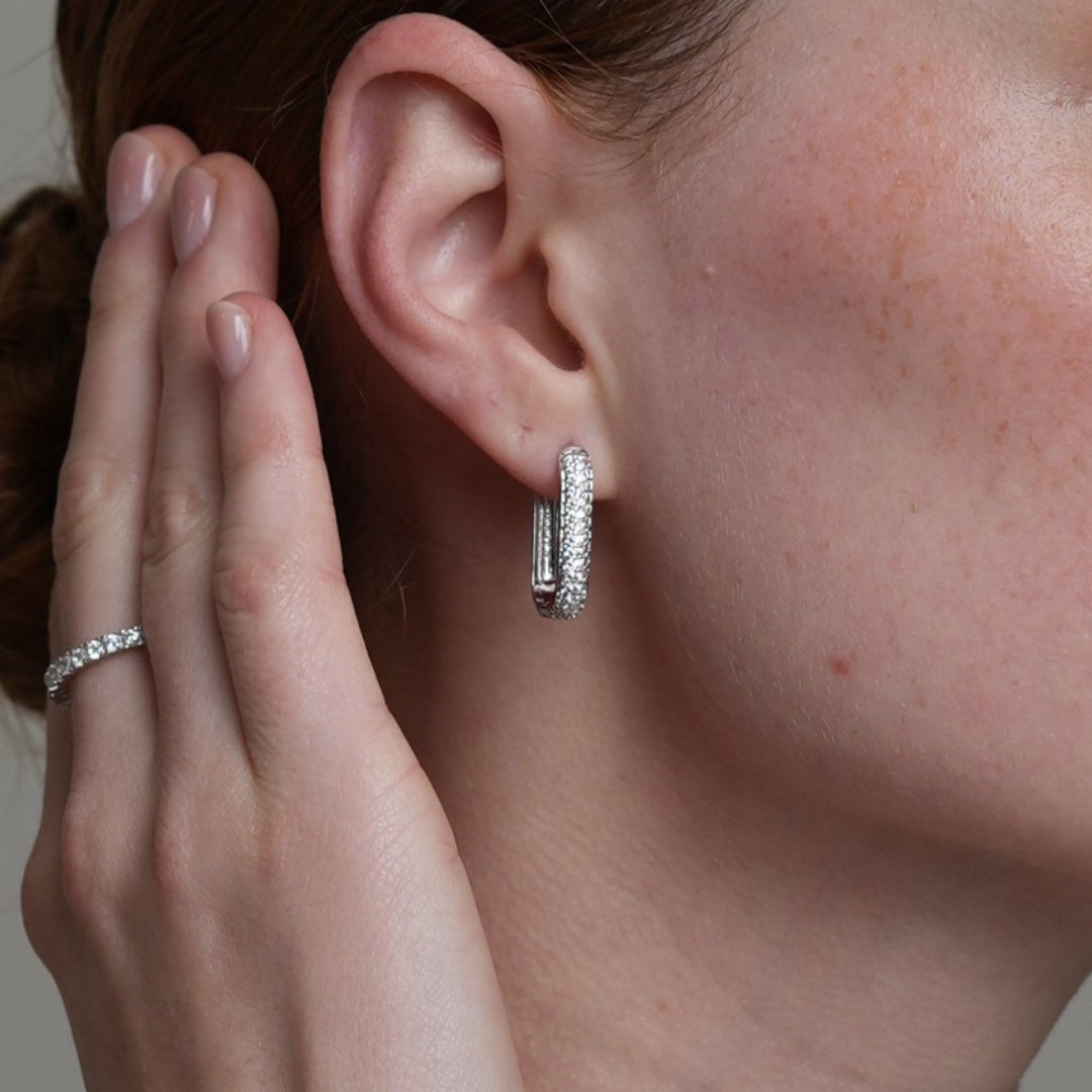 CLIP LINK PAVE SILVER EARRINGS - ARETES - Malandra Jewelry - ICA439.P