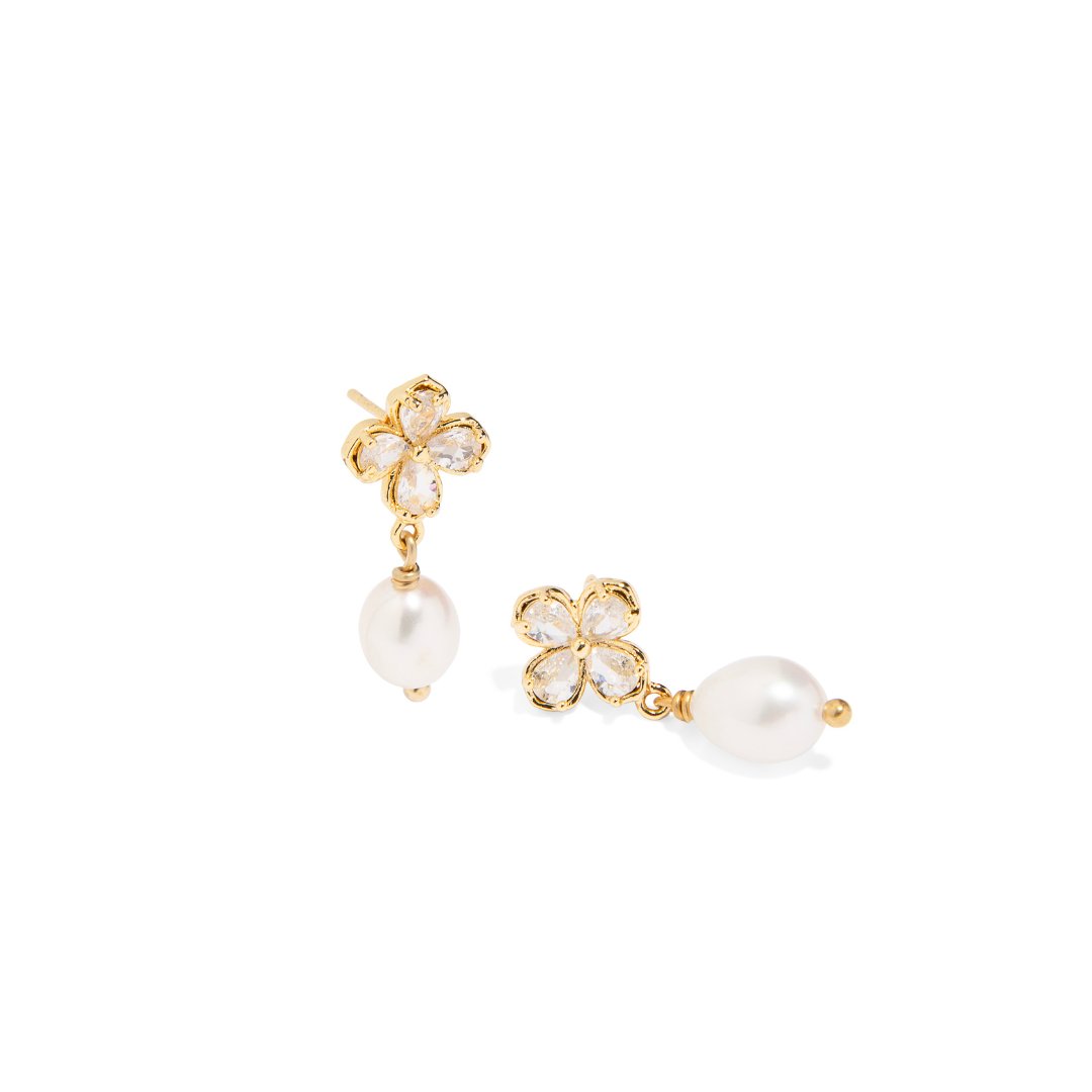 CLOVER & PEARL EARRINGS - ARETES - Malandra Jewelry - TA1820