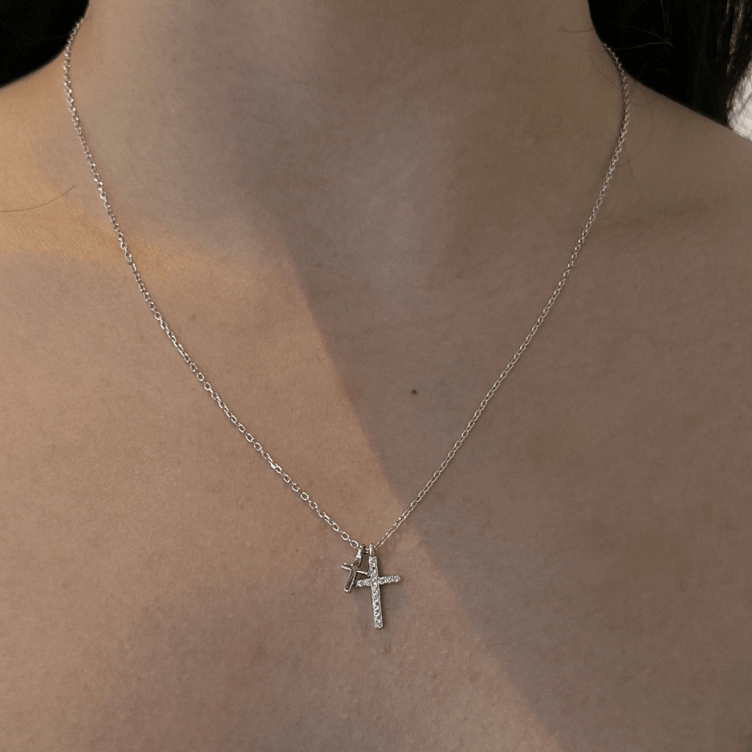 CROSS DUO SPARK NECKLACE - COLLARES - Malandra Jewelry - FBC507-1ECL0071-1RP-2