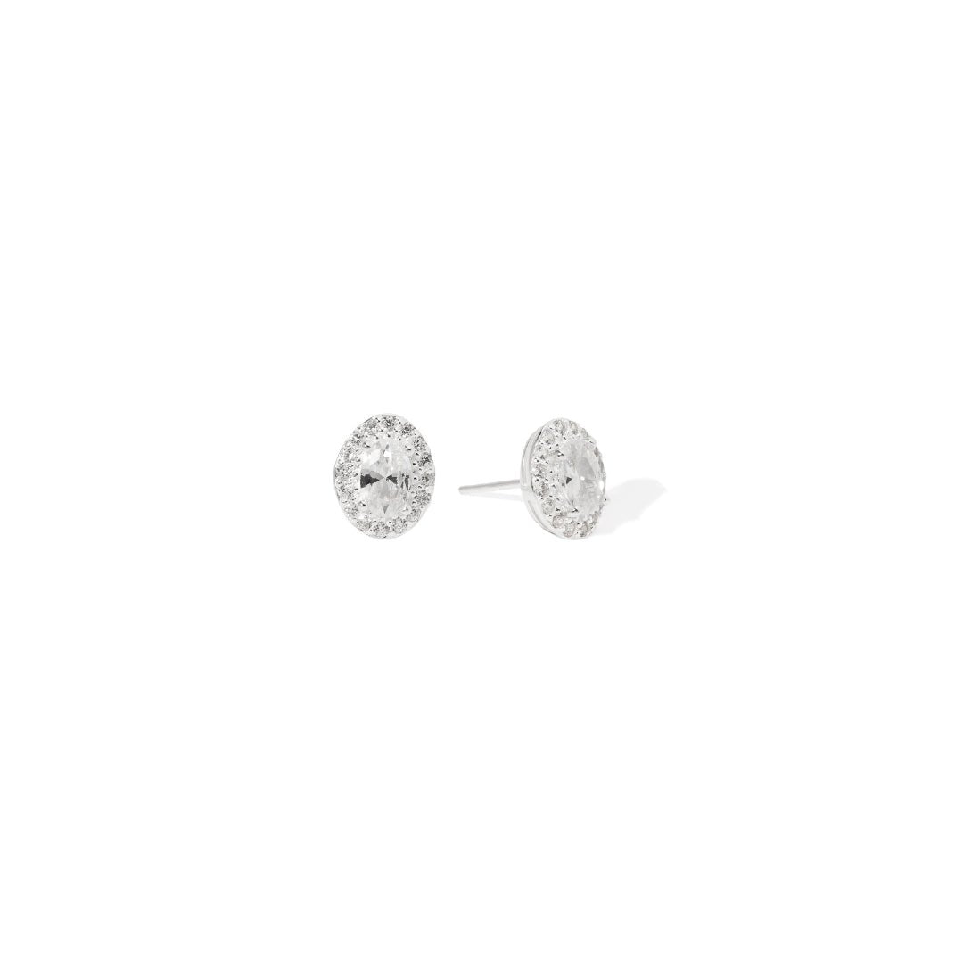 CRYSTAL SILVER OVAL STUDS - ARETES - Malandra Jewelry - FBA530-1EJG0015-1PP-4