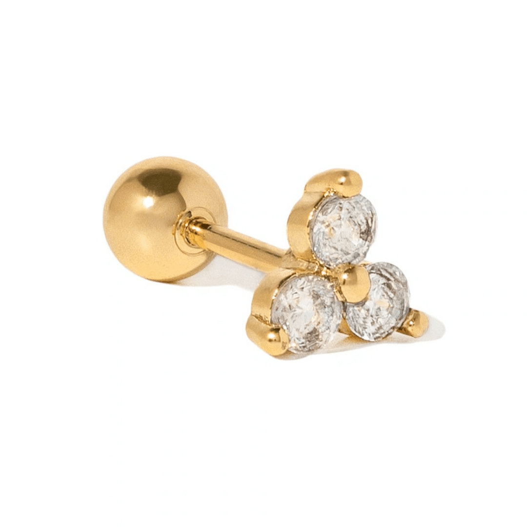 Crystal Trio Gold Piercing - ARETES - Malandra Jewelry - ZTA40-EGD1664