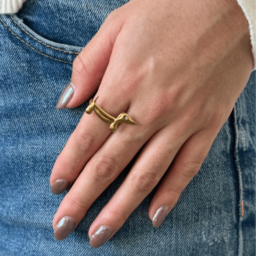 CUTE DACHSHUND RING - ANILLOS - Malandra Jewelry - EUWR338-JDR0306059