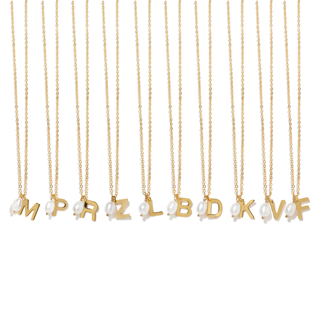 DAINTY PEARL INITIAL NECKLACE - COLLARES - Malandra Jewelry - TC2078.B