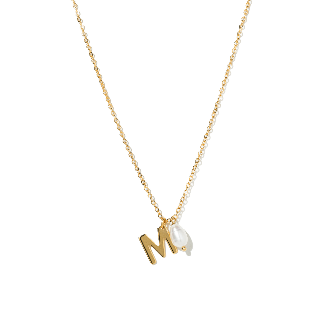 DAINTY PEARL INITIAL NECKLACE - COLLARES - Malandra Jewelry - TC2078.B