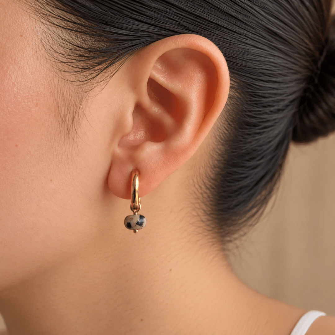 Dalmatian Jasper Hoops - ARETES - Malandra Jewelry - TA2766