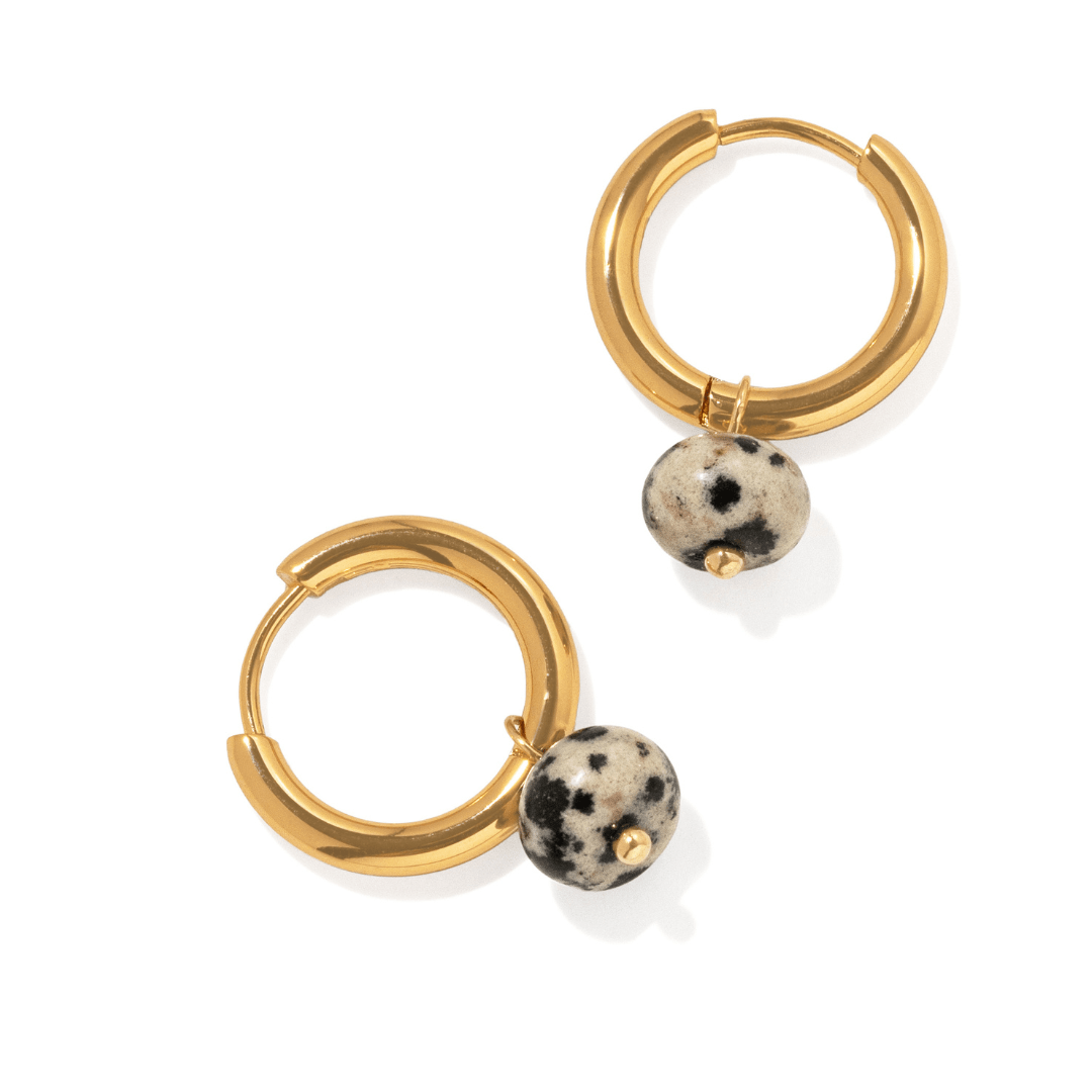 Dalmatian Jasper Hoops - ARETES - Malandra Jewelry - TA2766