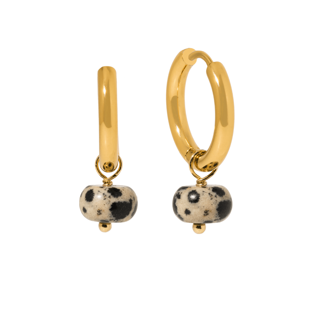 Dalmatian Jasper Hoops - ARETES - Malandra Jewelry - TA2766