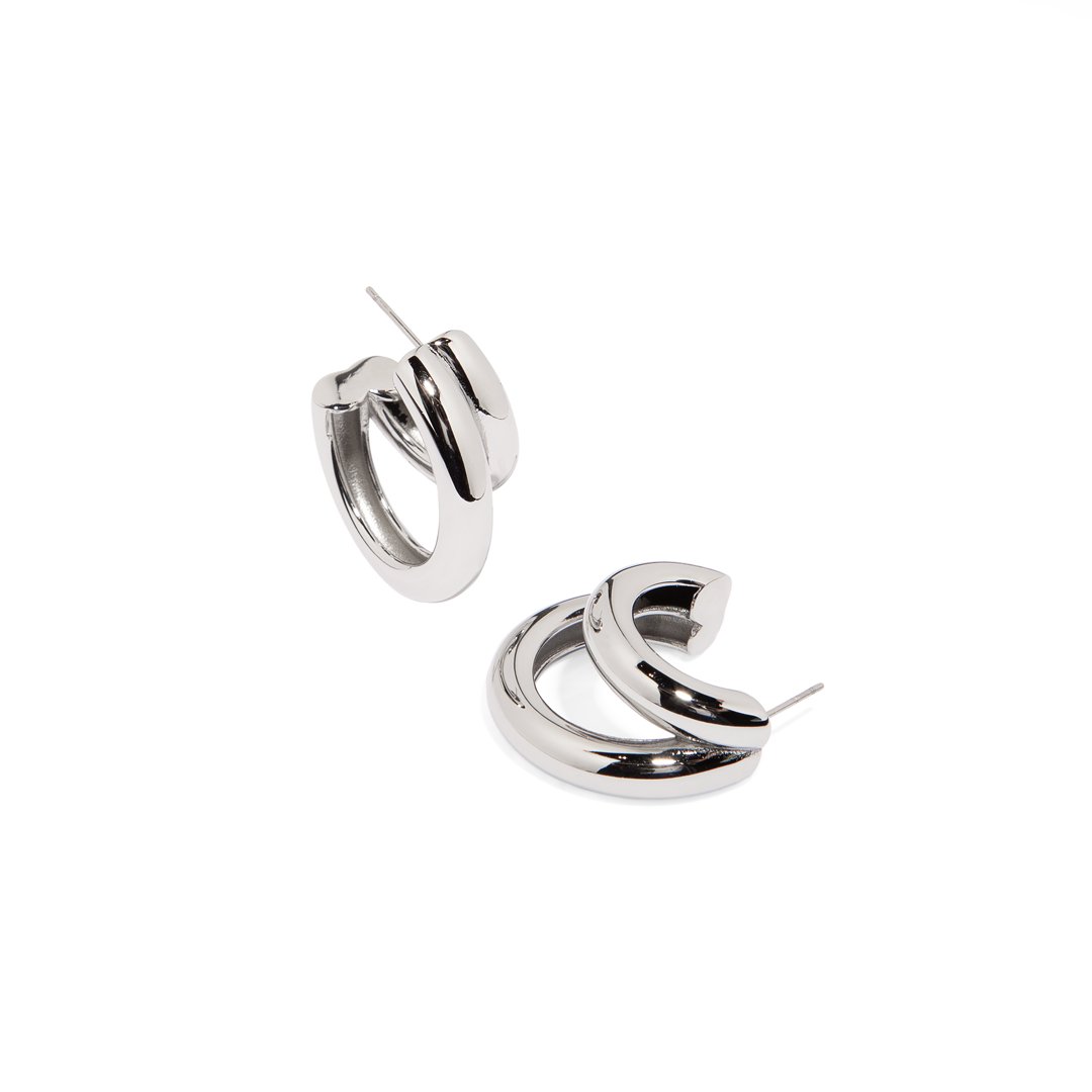 DUAL CHUNKY SILVER HOOPS - ARETES - Malandra Jewelry - AA1313.P - E54321