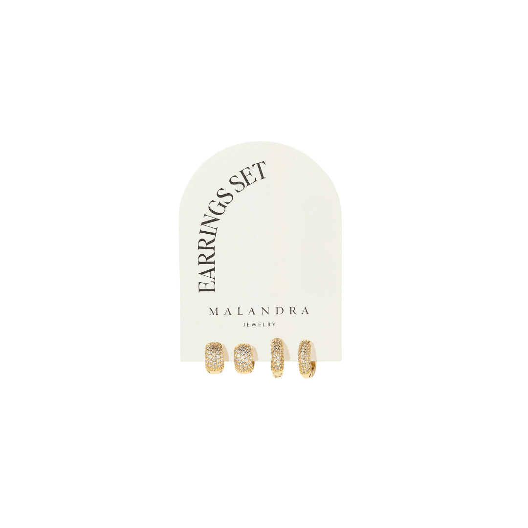 DUO GOLD HOOPS EARRINGS SET - ARETES - Malandra Jewelry - EZA14-VE1456-VE1460