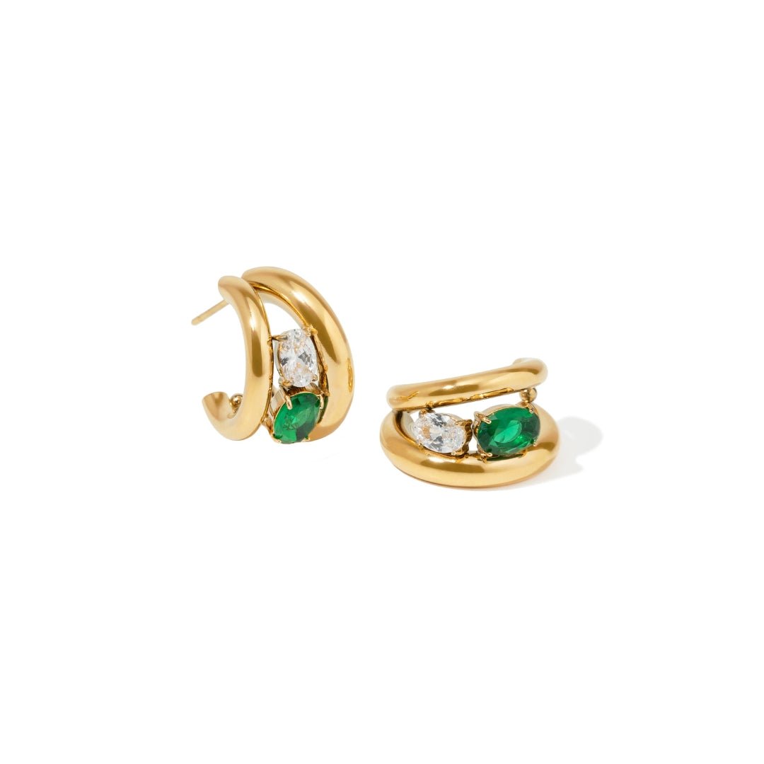 EMERALD GLOW HOOPS - ARETES - Malandra Jewelry - EUWA468-JDE0112215-GN