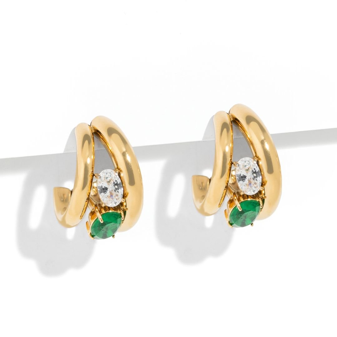 EMERALD GLOW HOOPS - ARETES - Malandra Jewelry - EUWA468-JDE0112215-GN