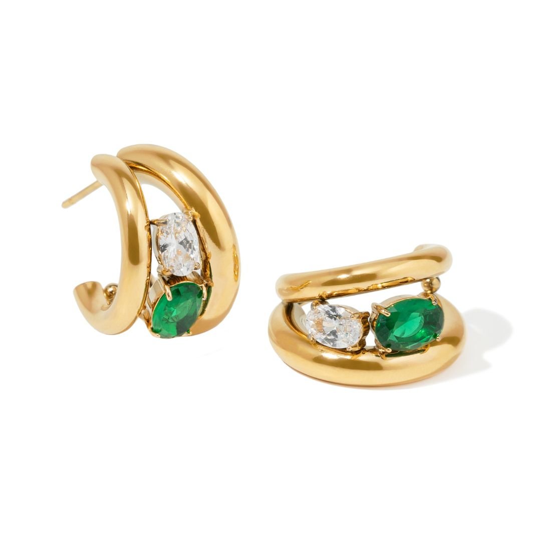 EMERALD GLOW HOOPS - ARETES - Malandra Jewelry - EUWA468-JDE0112215-GN