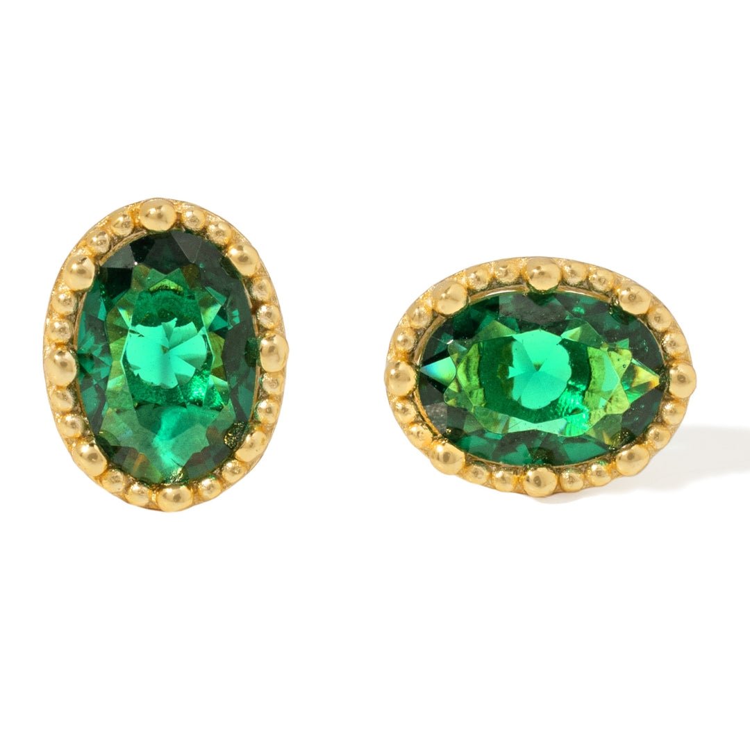 EMERALD LUXE STUDS - ARETES - Malandra Jewelry - EOBA6-eh4957