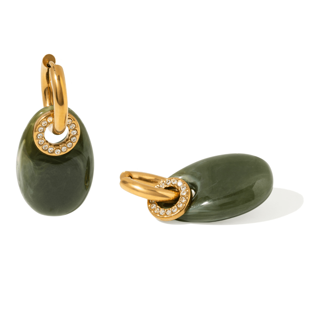 EMERALD MARBLE HOOPS - ARETES - Malandra Jewelry - EUWA527-JDE0103335-GN