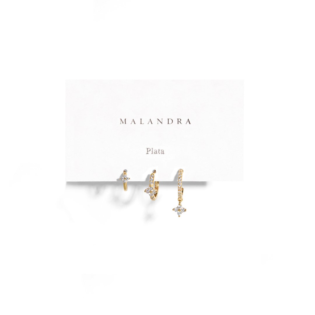 FLORAL SERENA SPARK HUGGIES SET - ARETES - Malandra Jewelry - ERA73 - G60204792092C