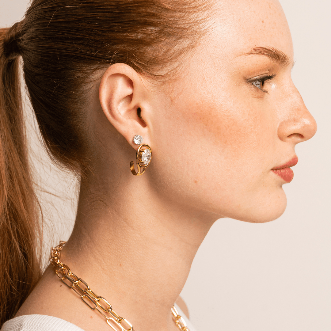 GLEAM DROP CURVE EARRINGS - ARETES - Malandra Jewelry - EUWA341-JDE0110003