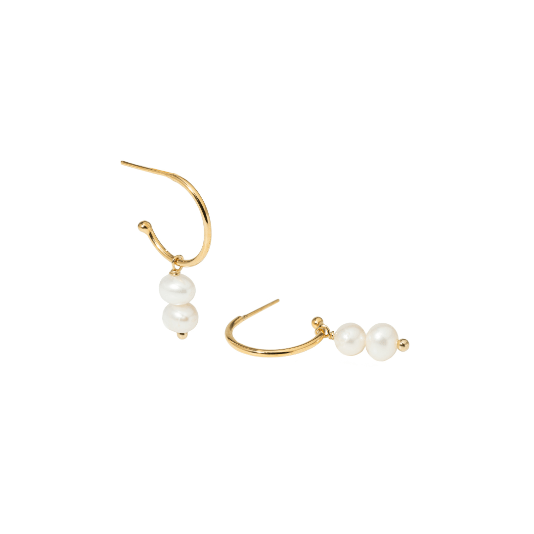 GLOW PEARL DROP HOOPS - ARETES - Malandra Jewelry - TA2224