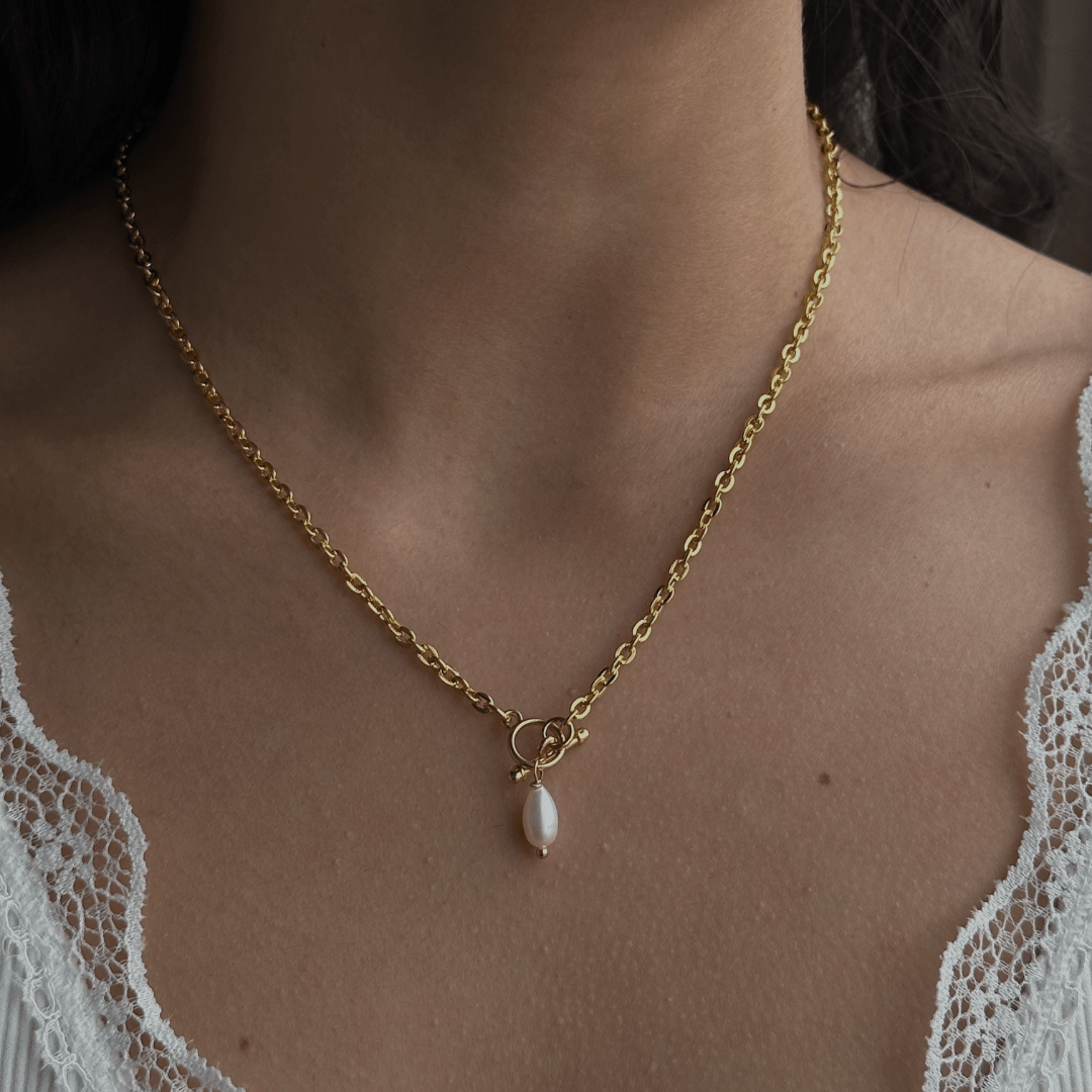 GLOWING PEARL LINK NECKLACE - COLLARES - Malandra Jewelry - TC1836