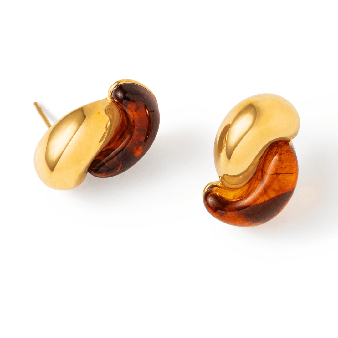 Gold Amber Wave Earrings - ARETES - Malandra Jewelry - EUWA597-JDE0104312-BR