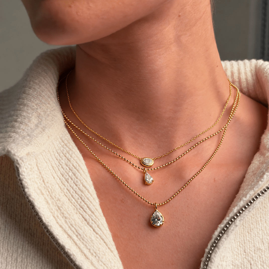 Gold Beaded Pear Necklace - COLLARES - Malandra Jewelry - LGC38-N-E16131